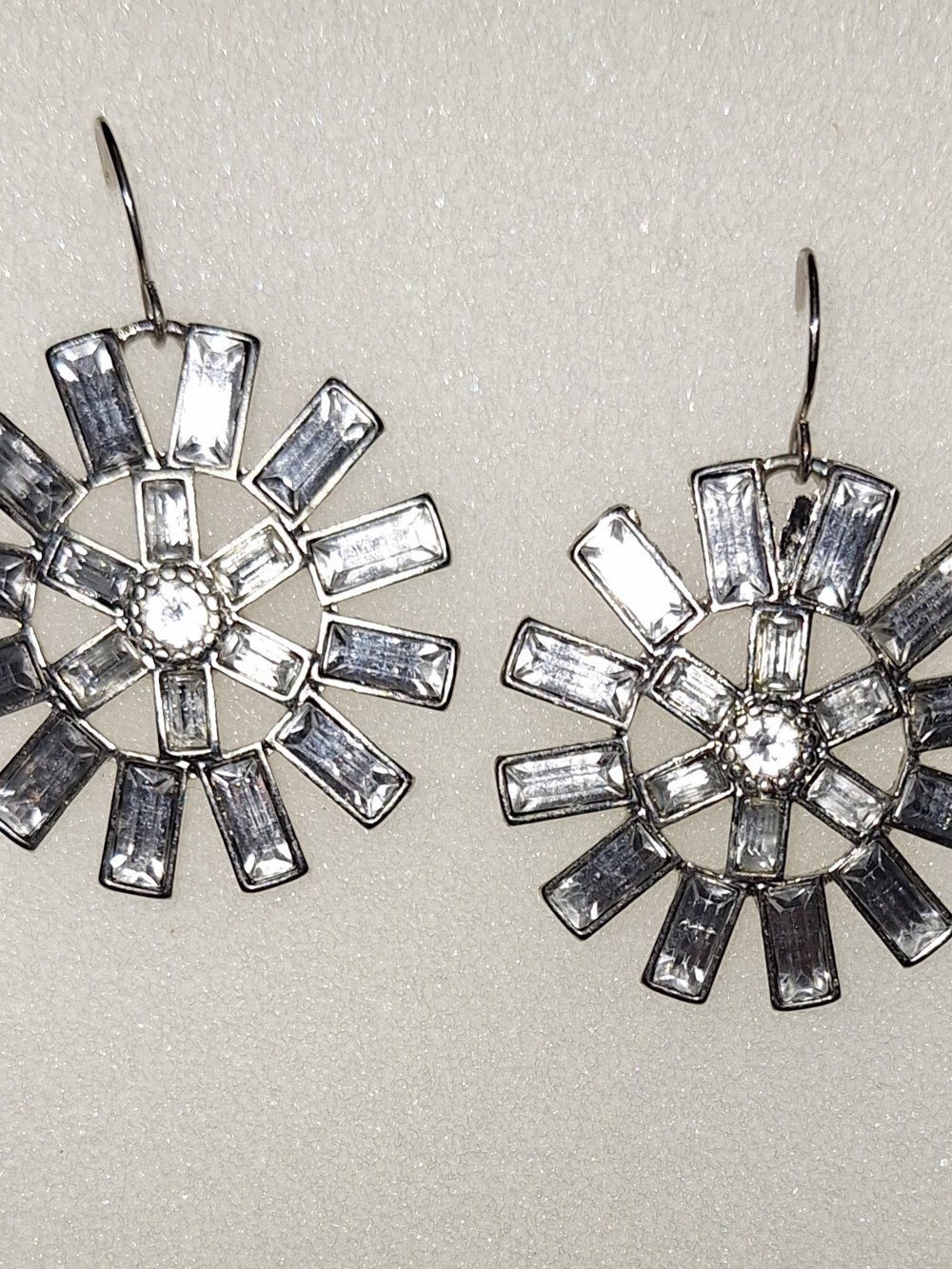 Silver Crystal Sunburst Drop Earrings - Elegant Women's Jewelry